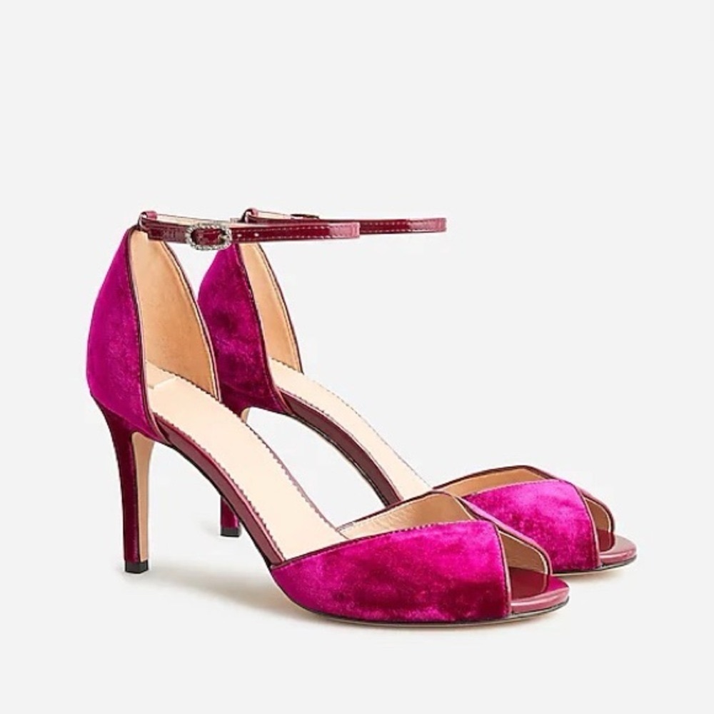 J. Crew- Women’s Rylie peep-toe heels in velvet - Size 6.5 - Azalea Pink - NWT
